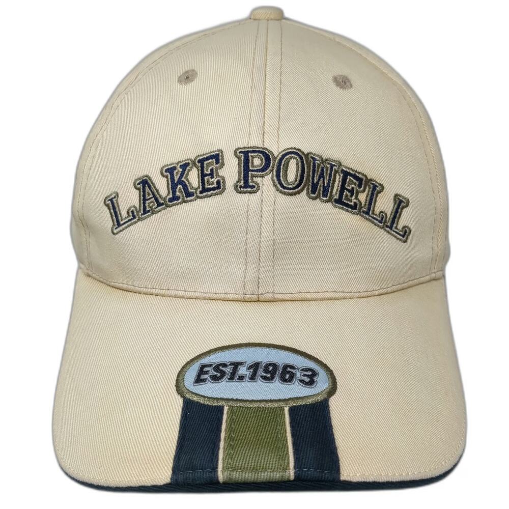 J Hats Baseball Cap Beige One Size Lake Powell EST. 1963 Racing Stripes Hat